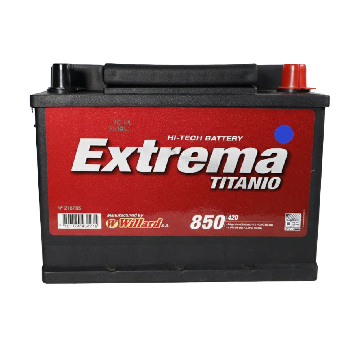 Batería Willard Extrema Titanio 850 / Caja 24 / Polaridad Derecha