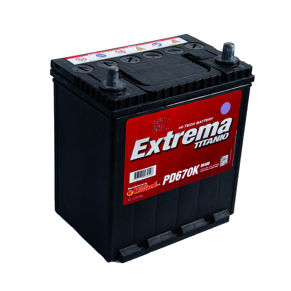 Batería Willard Extrema Titanio Caja NS40-670 Polaridad Derecha